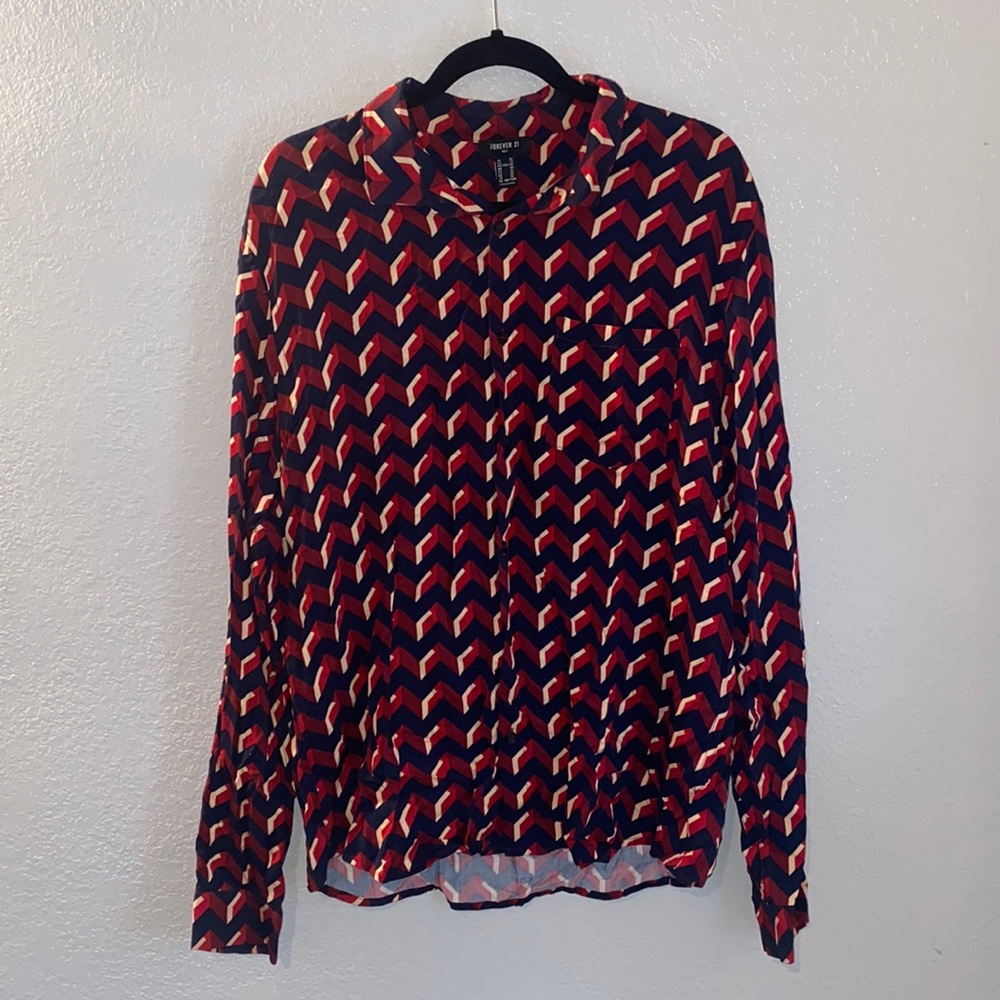 Forever 21 Geometric Long Sleeve Button Up